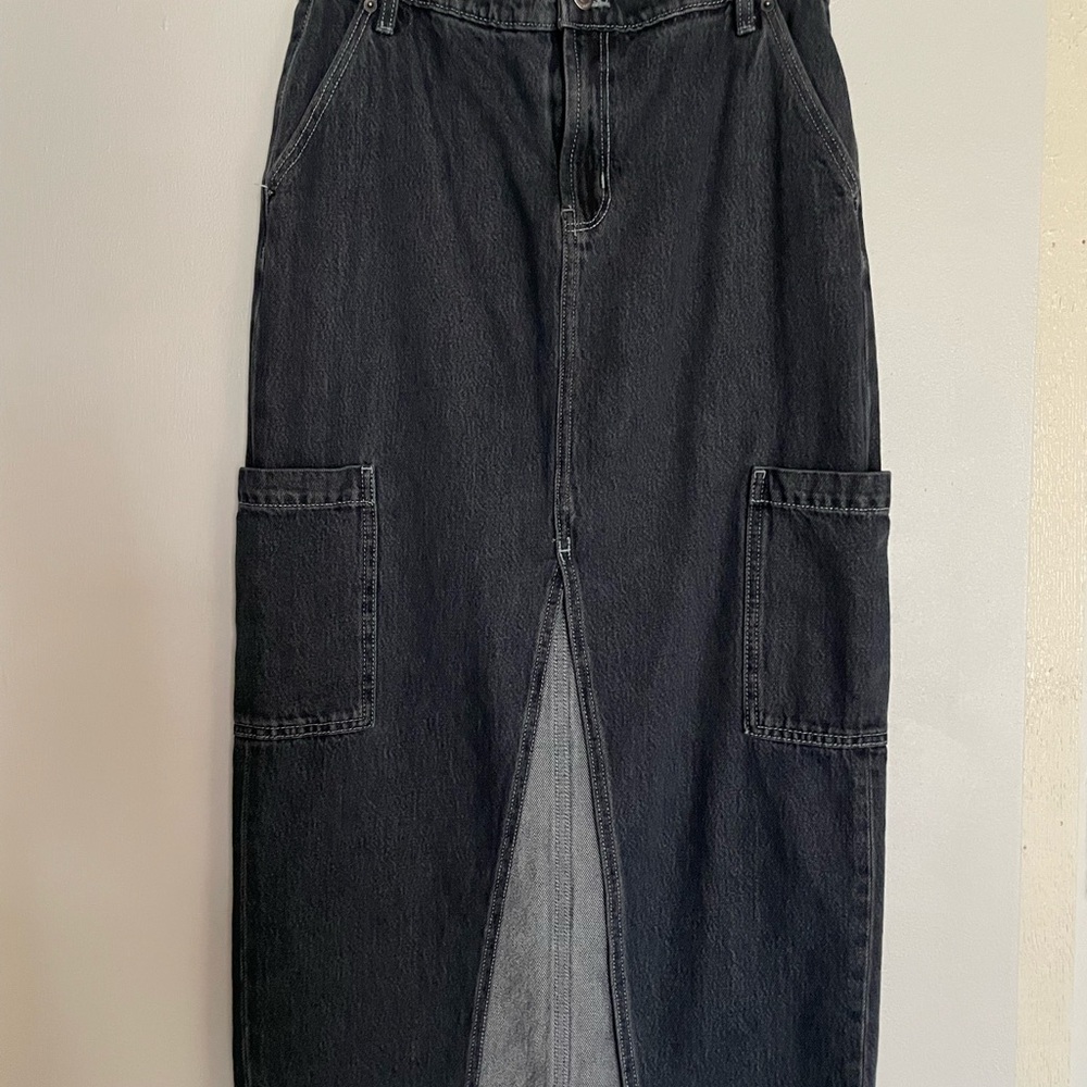 Old Navy Dark Blue Denim Midi Skirt with Front Slit
